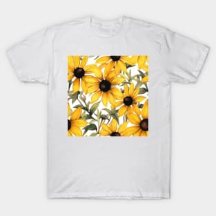 Watercolor Wildflower Black Eyed Susan Pattern T-Shirt